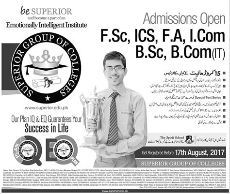 Admission Open in The Superior College Lahore 30 July 2017