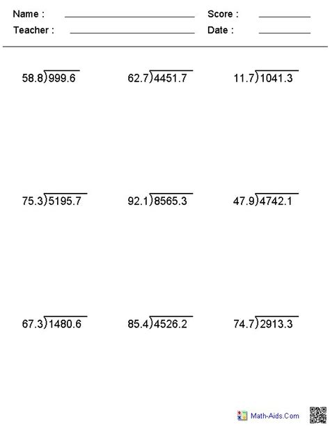 Grade 7 Long Division Worksheets Pdf