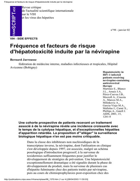 Fréquence et facteurs de risque d hépatotoxicité induite par la