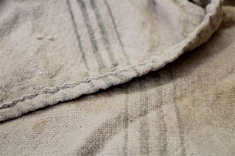 Vintage Grain Sack Primitive Cotton Fabric W Grey Stripe Faded