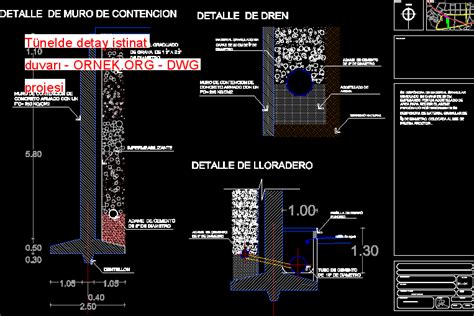 Tünelde detay istinat duvarı dwg projesi Autocad Projeler