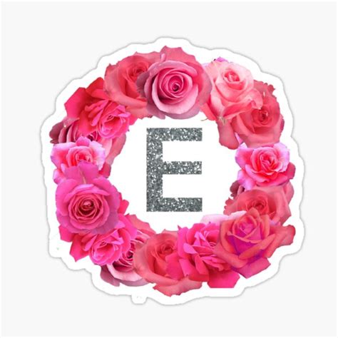 Copy Of Letter E Sivler Glitter Pink Roses Circle Alphabet