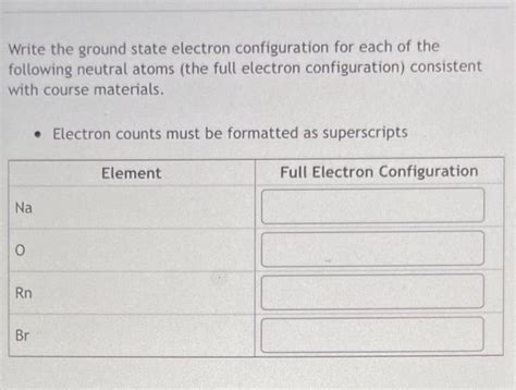 Solved Write The Ground State Electron Configuration For