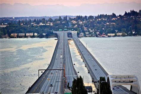 I-90 Bridge Seattle Mercer Island Cascade Mountains Washington S ...