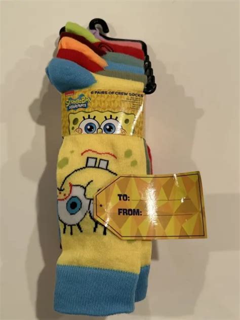 NICKELODEON MEN S CREW Socks SpongeBob Squarepants 6 Pairs Multi Color