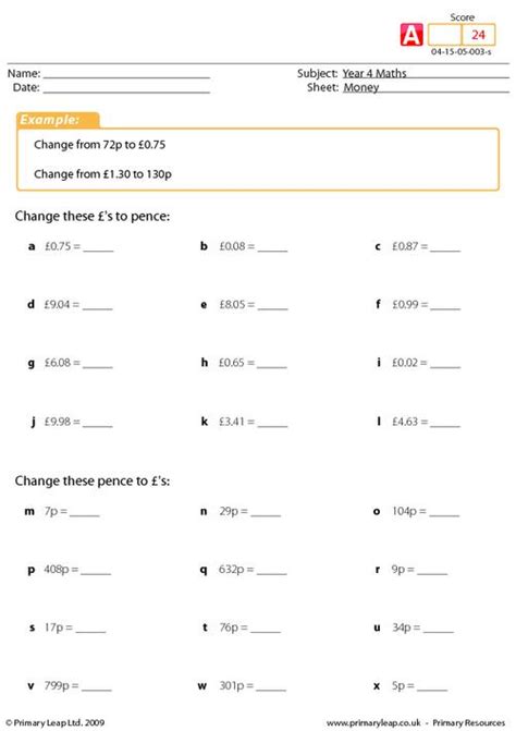 Numeracy Change Of Money Worksheet Uk