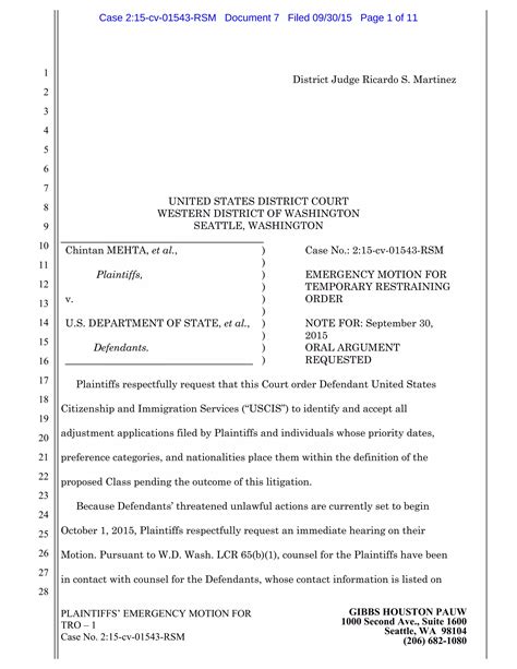 Emergency Motion For Temporary Restraining Order Pdf