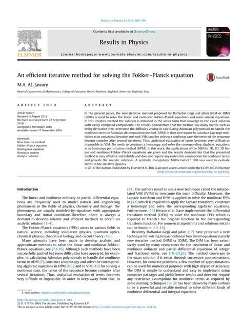 Pdf An Efficient Iterative Method For Solving The Fokkerplanck Equation