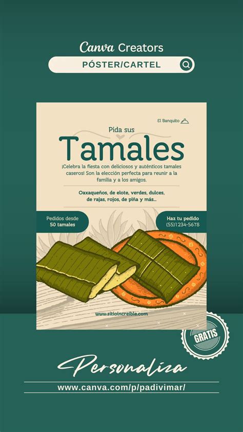 Plantilla gratis y editable en Canva de Póster para venta de tamales en