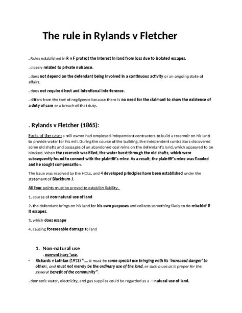 The Rule In Rylands V Fletcher Rules Established In R V F Protect The