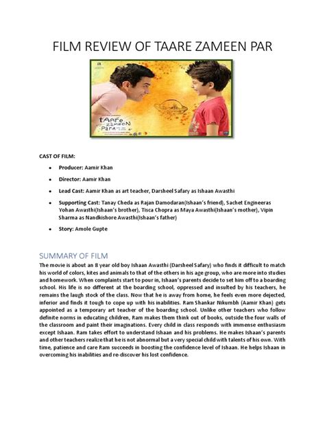 Taare Zameen Par Movie Review | PDF | Inclusion (Education) | Dyslexia