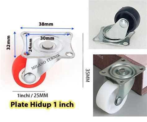 Roda PVC 1 Inch Mati Hidup Rem KASTOR Taiwan Roda Troli Nylon Pcs