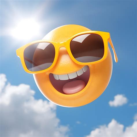 Premium Photo Happy Sun Emoji With Sunglass In The Sky