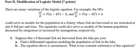 Solved Dp Dt Suppose A Population Of Fish In A Lake Chegg