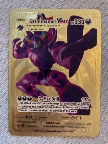 Pokemon Grimmsnarl Vmax 115189 Gigantamax Metal Gold Darkness Ablaze Ebay