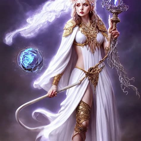 Beautiful Elemental Air Witch With Ornate White Robes Stable Diffusion