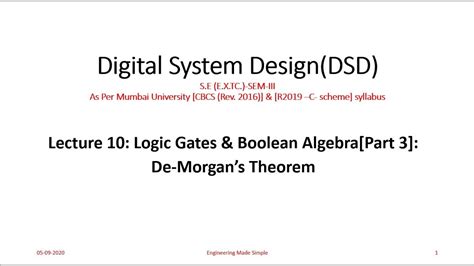 Digital System Design [dsd] Lec10 Logic Gates And Boolean Algebra [part 3] De Morgans Theorems