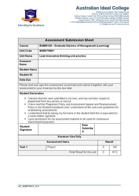 Bsbstr Student Assessment Tasks V Registered As