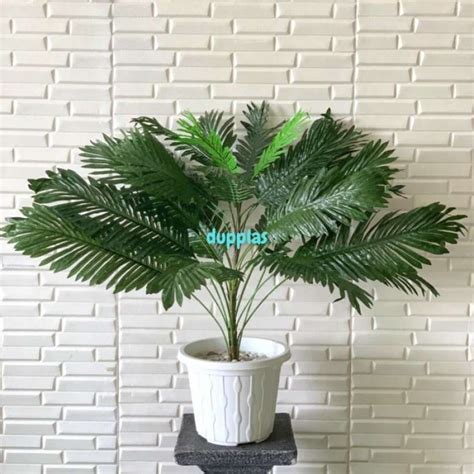 Jual Pohon Daun Palem Hijau Artificial Vas Plastik Putih Tanaman