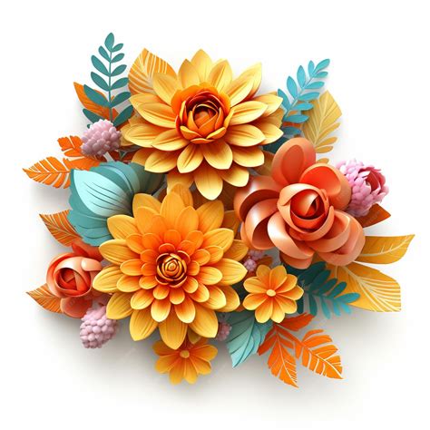 Premium AI Image | 3D flowers clipart on white background