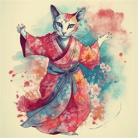 Pintura em aquarela de um gato dançando Foto Premium