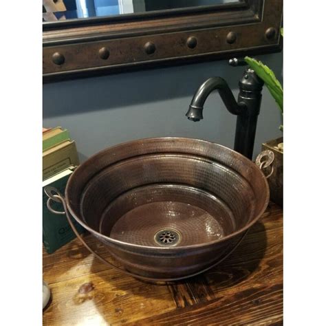 Simplycopper 15 Rustic Round Copper Bucket Vessel Bathroom Sink In Aged Copper And Reviews Wayfair