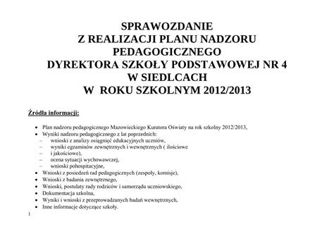 Pdf Sprawozdanie Z Realizacji Planu Nadzoru Sp Siedlce Info Pdf Spr