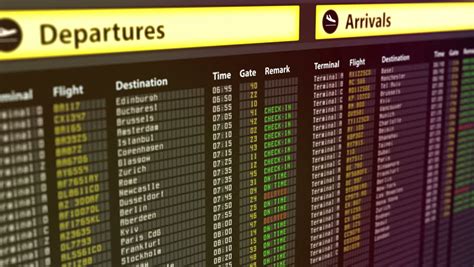 Airport Timetable Arrivals And Departures Board With Changing Flight