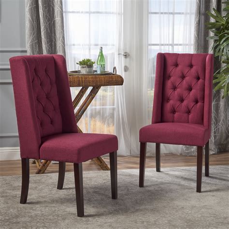 Noble House Tufted Red Fabric Dining Chairsred