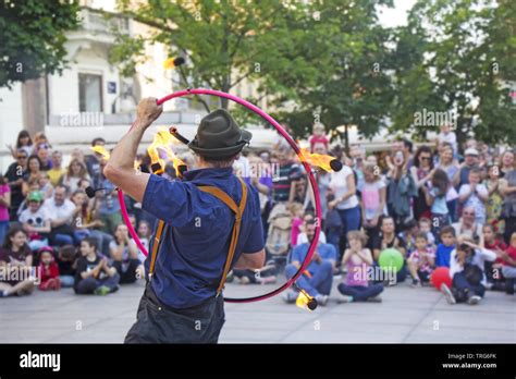 Street Performer With A Fire Wheel At Zagreb S Street Festival Cest Is