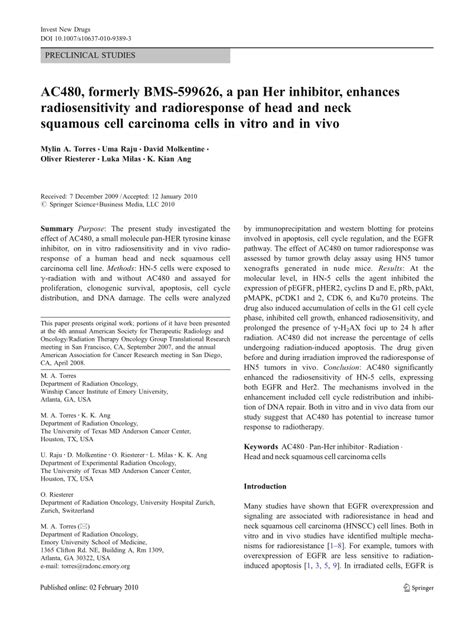 Pdf Ac480 Formerly Bms 599626 A Pan Her Inhibitor Enhances