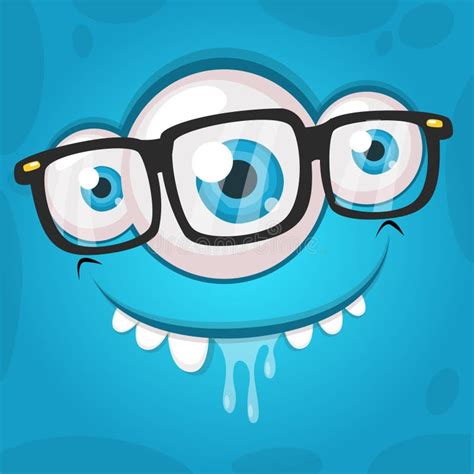 Cartoon Monster Or Alien Face With Three Eyes Wearing Eyeglasses