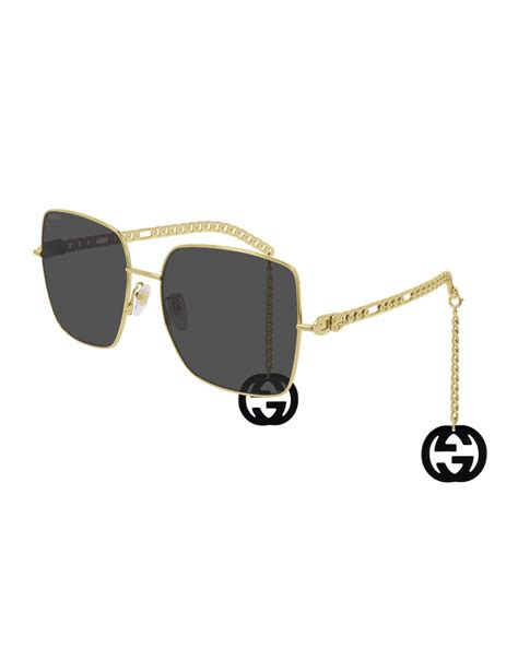 Buy Gucci Square Metal Chain Sunglasses W Interlocking G Drops Gold At 50 Off Editorialist