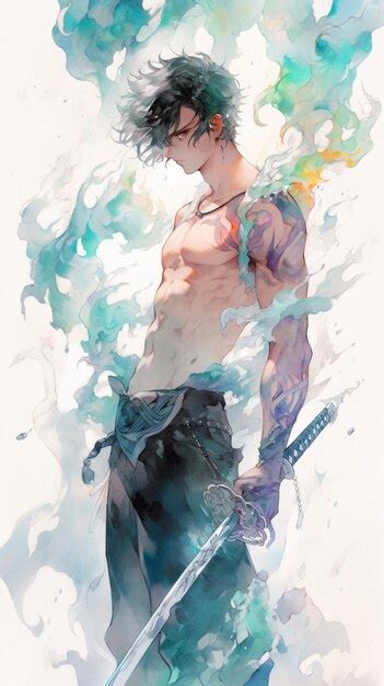 Premium AI Image | Anime style illustration of a man with a sword and ...