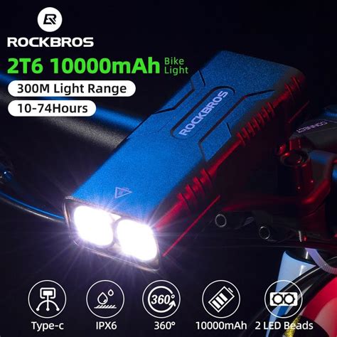 Buy Rockbros 2T6 Led Bicycle Light 10W 10000 Mah Bike Front Lamp