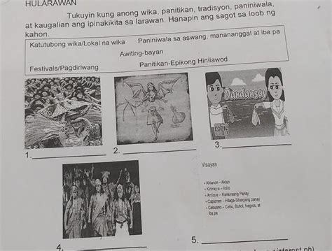 Tukuyin Kung Anong Wika Panitikan Tradisyon Paniniwala At Kaugalian