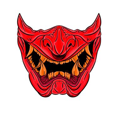 Red Oni Mask With Golden Horn Oni Mask Oni Mask Illustration Mask