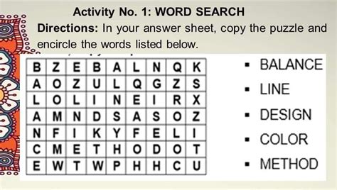 Activity No 1 Word Search Directions In Your Answer Sheet Copy The