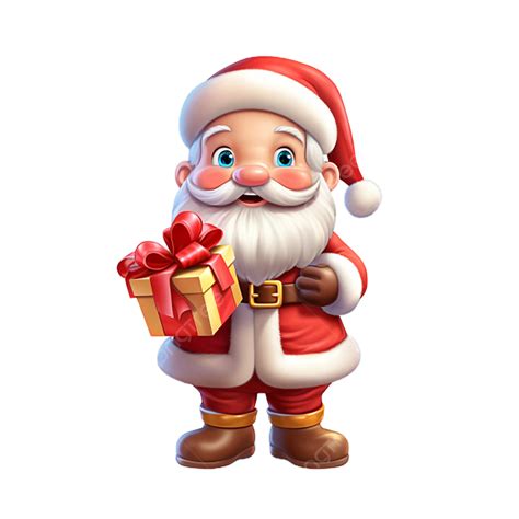 Cute Santa Claus Holding Gift With Hand Transparent Background