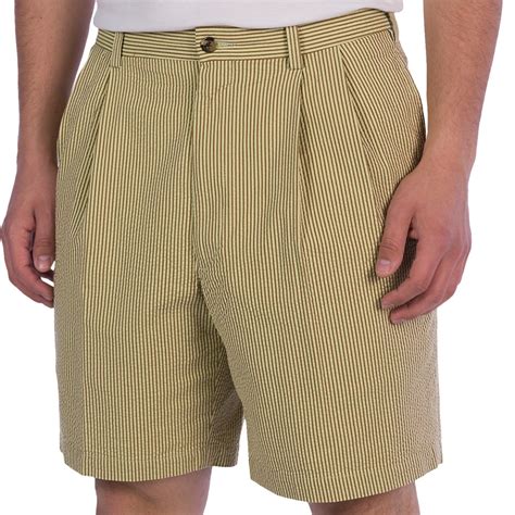 Charleston Khaki By Berle Cotton Seersucker Shorts Pleated For Men Save 41