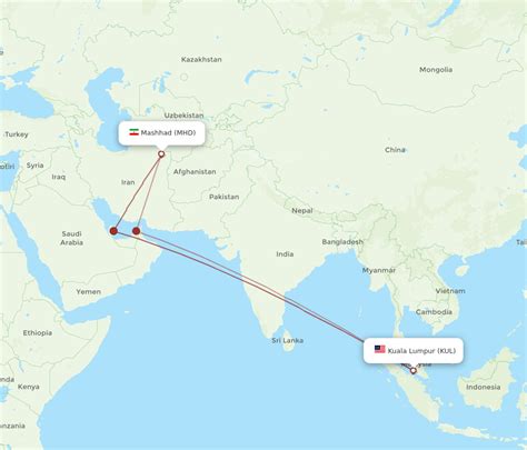 All Flight Routes From Kuala Lumpur To Mashad Kul To Mhd Flight Routes