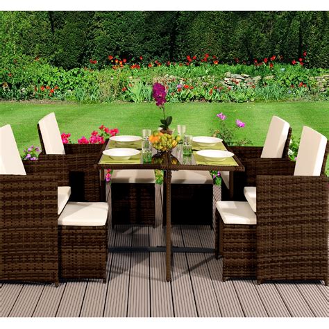 9 Piece Cube Rattan Garden Furniture Set