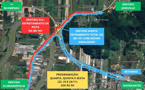 Obras de duplicação da BR 470 alteram trânsito da BR 101 em Navegantes