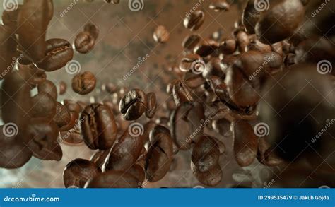 Freeze Motion Of Falling Roasted Coffee Beans Stock Image Image Of