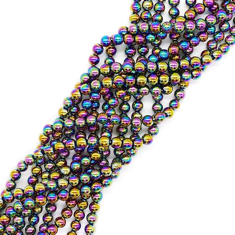 Hematite Rainbow Round Semi Precious Stones Mm Cm String Beads