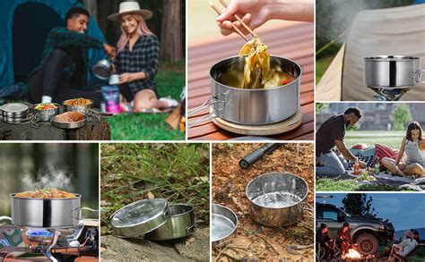 Funvalley Surperfect 4 Pcs Camping Cookware Set Stainless Steel