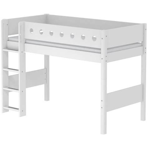 Lit Surélevé Enfant White Flexa 90x200 échelle Droite Pieds Blancs