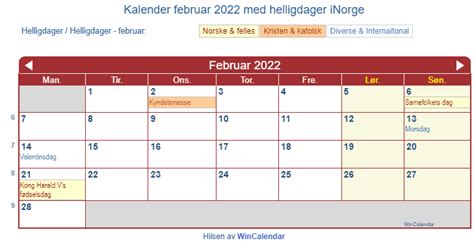 Kalender For Utskrift Februar 2022