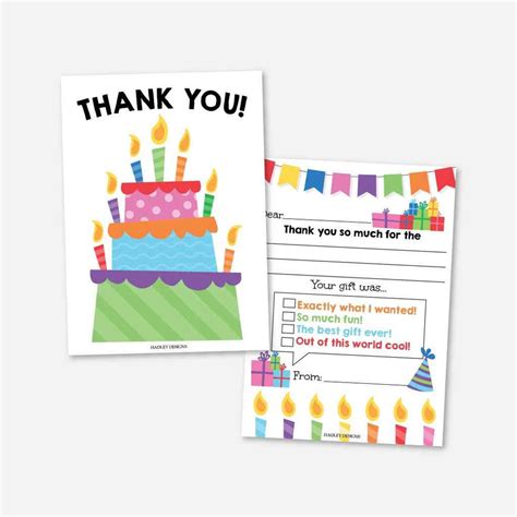 Printable Birthday Thank You Card Template Hadley Designs