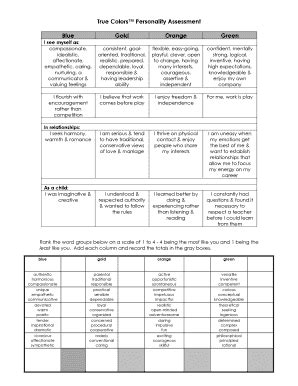 True Colors Assessment Fill And Sign Printable Template Online